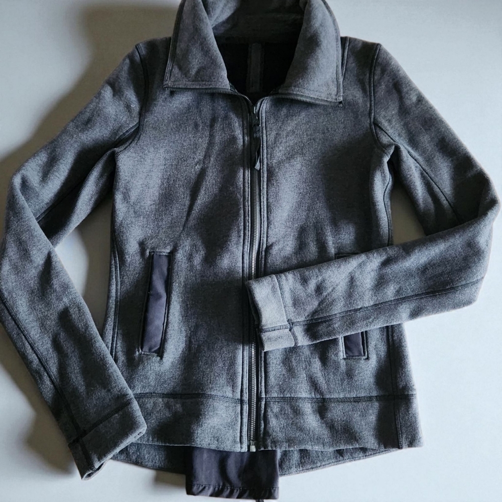 Lululemon Womens Jacket Gray Black Sweatshirt: En Route Athleisure Back Zip - Picture 2 of 9